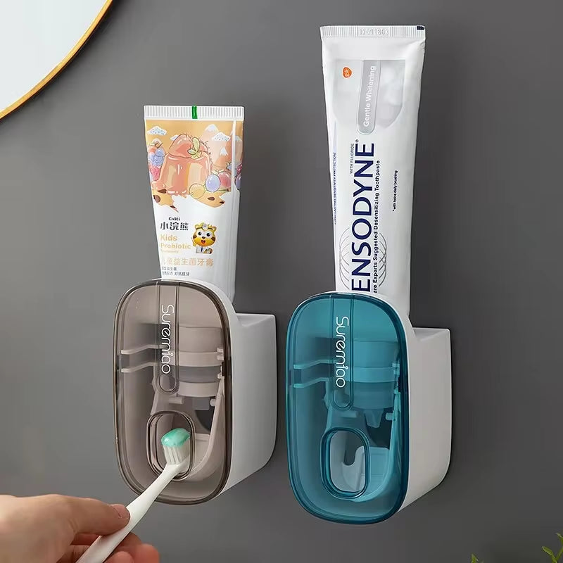 Distributeur automatique de dentifrice et porte-brosse à dents - Accessoire de salle de bain mural