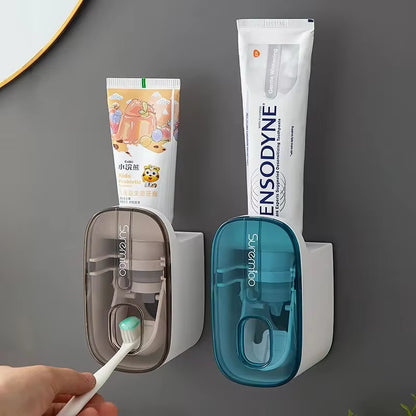 Distributeur automatique de dentifrice et porte-brosse à dents - Accessoire de salle de bain mural