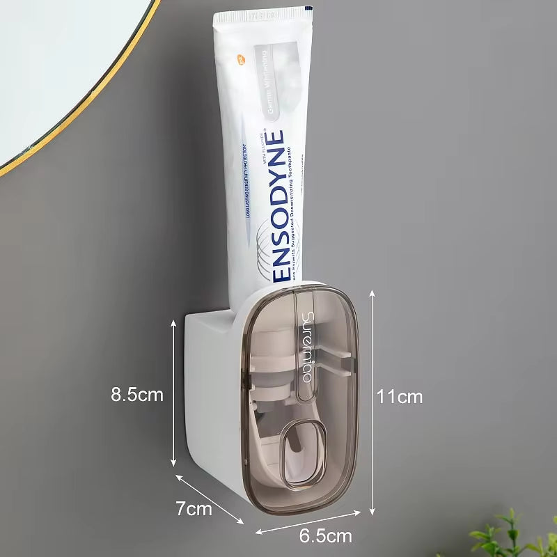 Distributeur automatique de dentifrice et porte-brosse à dents - Accessoire de salle de bain mural