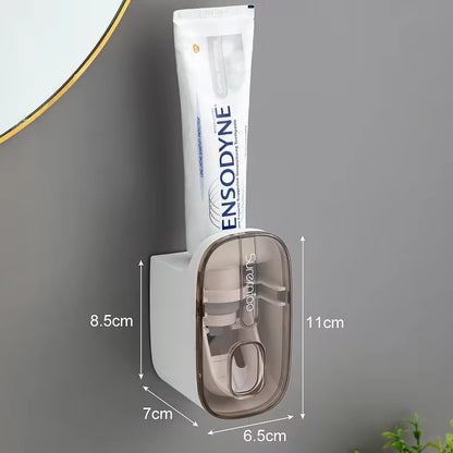 Distributeur automatique de dentifrice et porte-brosse à dents - Accessoire de salle de bain mural