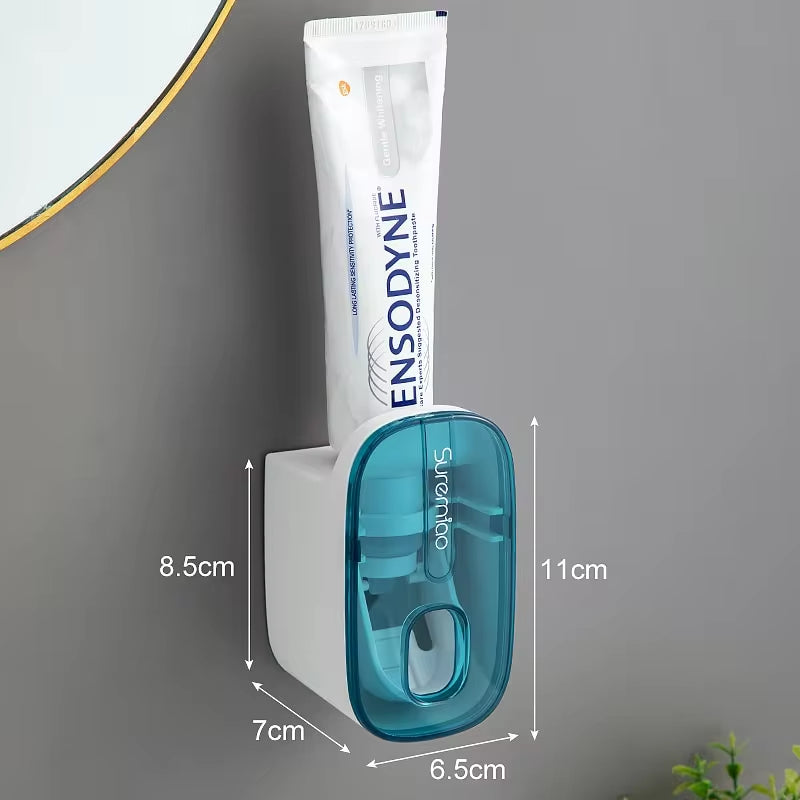 Distributeur automatique de dentifrice et porte-brosse à dents - Accessoire de salle de bain mural
